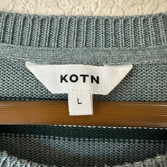 KOTN Knit T-Shirt Teal Green Striped SS Pullover Oversized Retro 90s - Picture 5 of 7